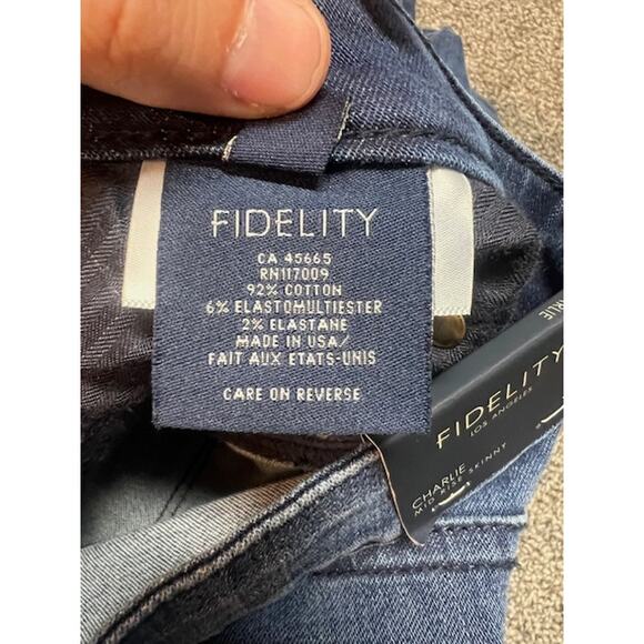 NWT Fidelity Charlie Mid Rise Skinny Jeans W 31 Blue Stretch Denim Made in USA - Picture 11 of 14
